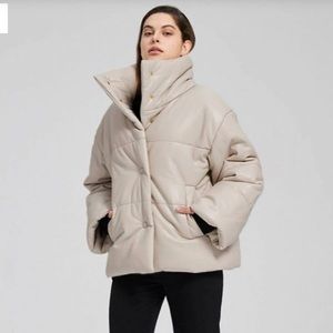 Lattelier Cream Faux-Leather Puffer Jacket
